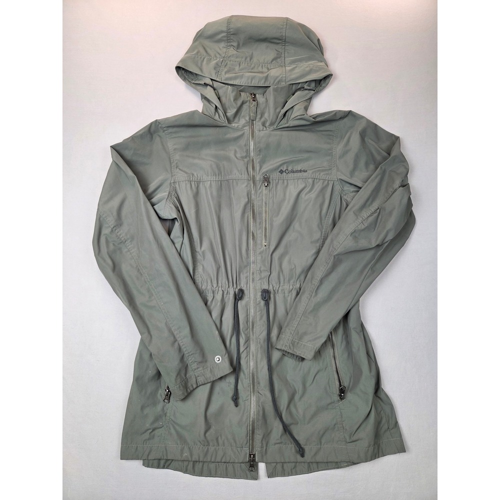 Columbia Womens Sage Green Hooded‎ Windbreaker Jacket Drawstring Waist Size M